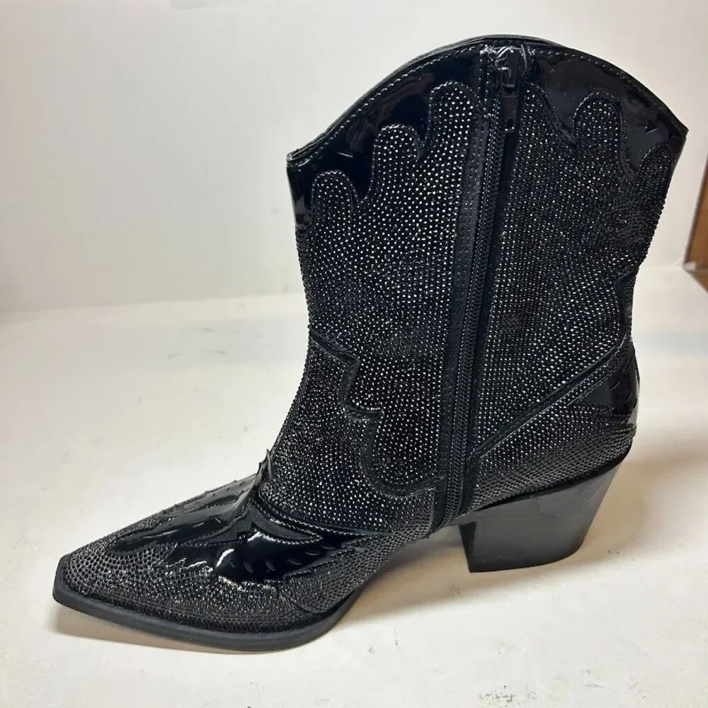 Wild Pair Womens 6 M Black Bling Lourdez Pointed Toe Western Boots DISPLAY RX5
